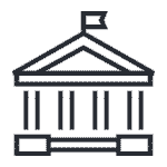A line icon of a building with a flag on it, representing IT support.