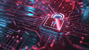 A lock on a circuit board designed for data encryption.